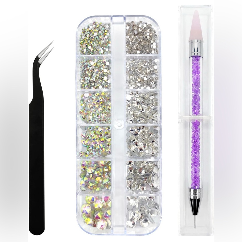 1500pcs Clear Rhinestones in 6 Sizes Flat Back Shiny Crystal AB Nail Art Gems